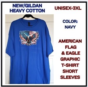🔥 NWOT / Gildan / NAVY / American Flag & Eagle / T-Shirt / SHORT SLEEVE